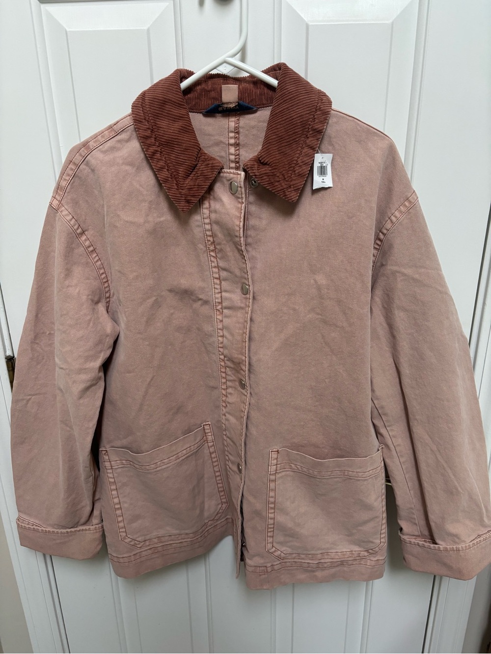 Old Navy dusty pink barn Jacket with Brown Corduroy Collar. Med Tall!